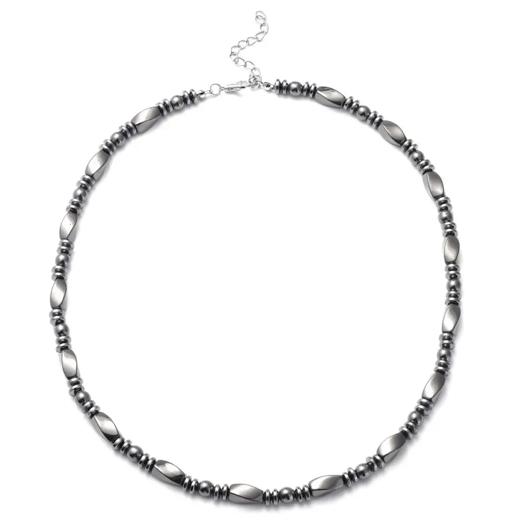 Magnetic By Design Magnetized Hematite Beaded Necklace 20 Inches in Silvertone