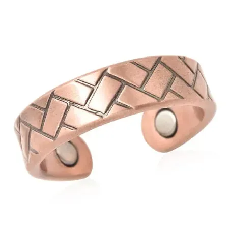 Magnetic By Design Criss Cross Texture Adjustable Open Ring with Magnetic End in Rosetone