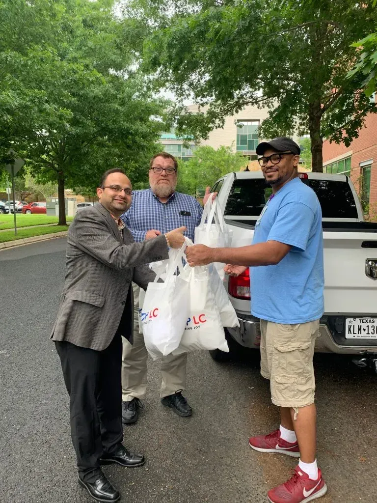 Shop LC donating face masks to Ascension Seton Medical Center Austin.