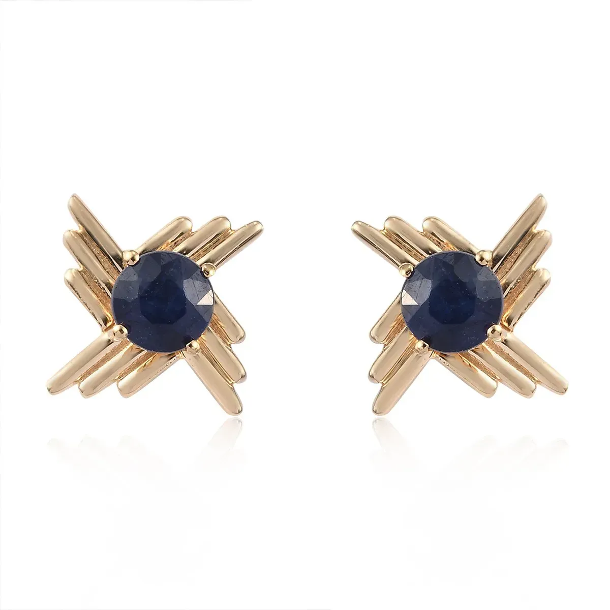 Masoala Sapphire Flower Stud Earrings in Vermeil Yellow Gold Over Sterling Silver
