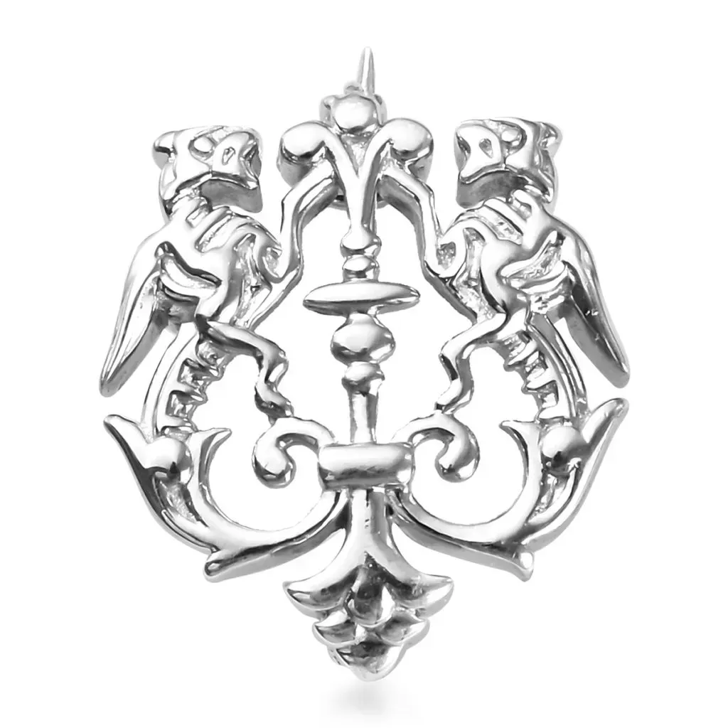 Men's brooch in sterling silver with platinum finish. 