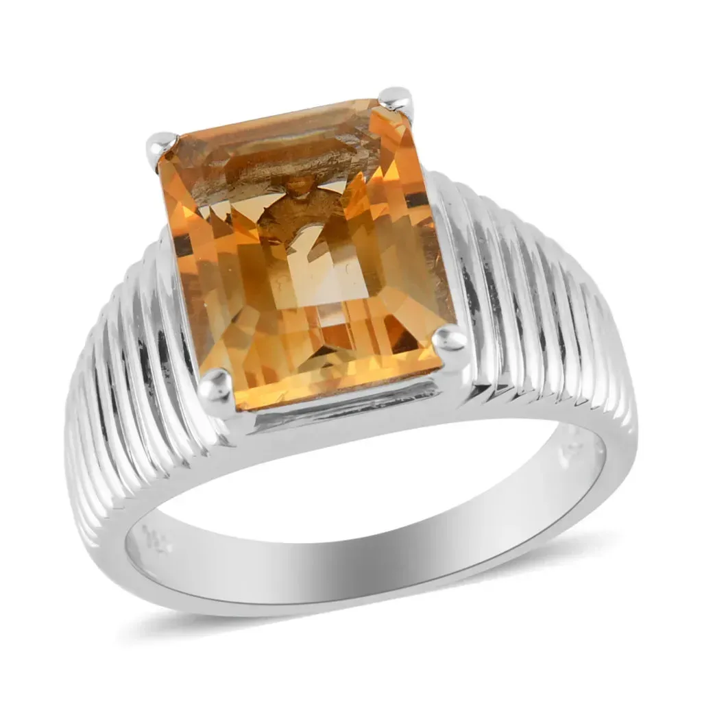 Citrine men's ring in sterling silver with subtle accents on shank. 