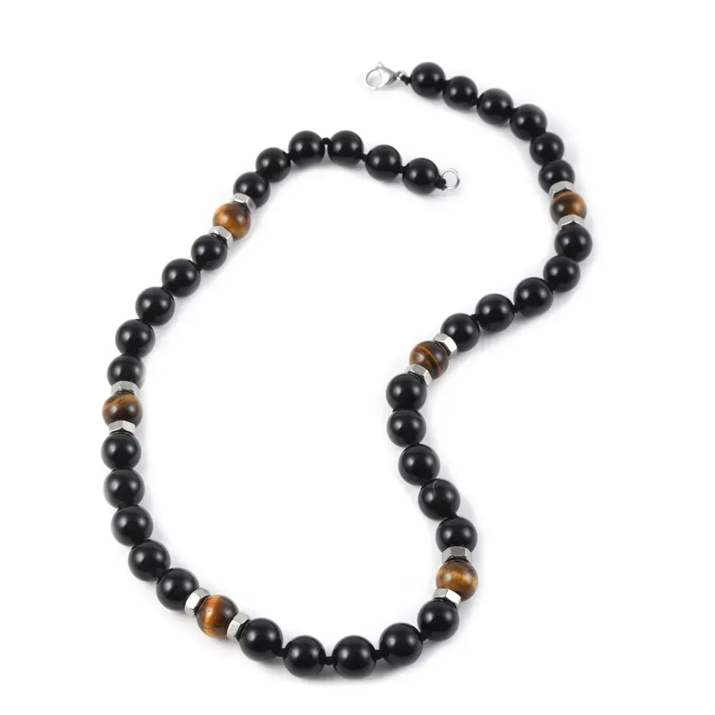 Black agate and tiger's eye men's necklace.