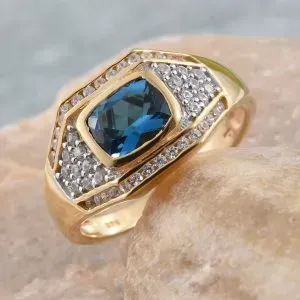 London blue topaz and gold men's ring.