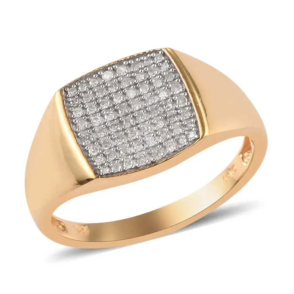 Simple broad diamond ring in yellow gold for men. 
