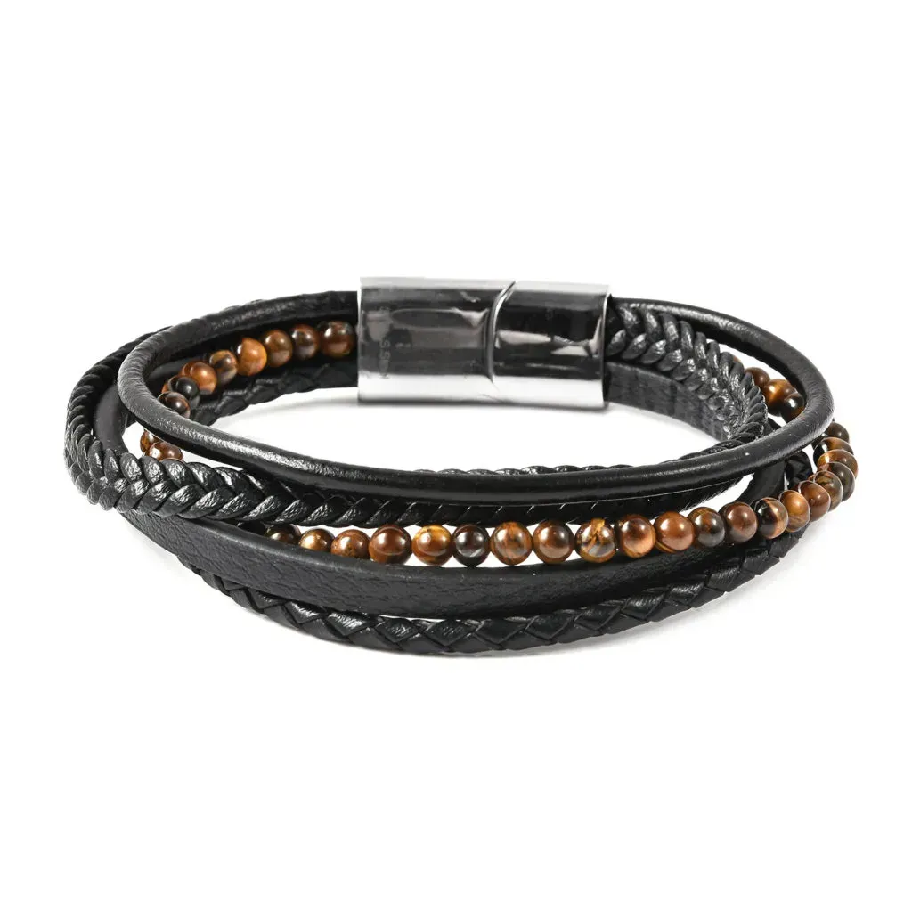 Men's stacking bracelet with brown gemstone accents. 