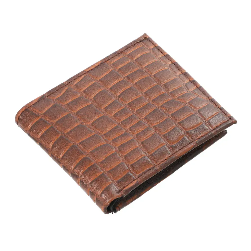 Cognac 100% Genuine Leather Crocodile Embossed Men's Wallet