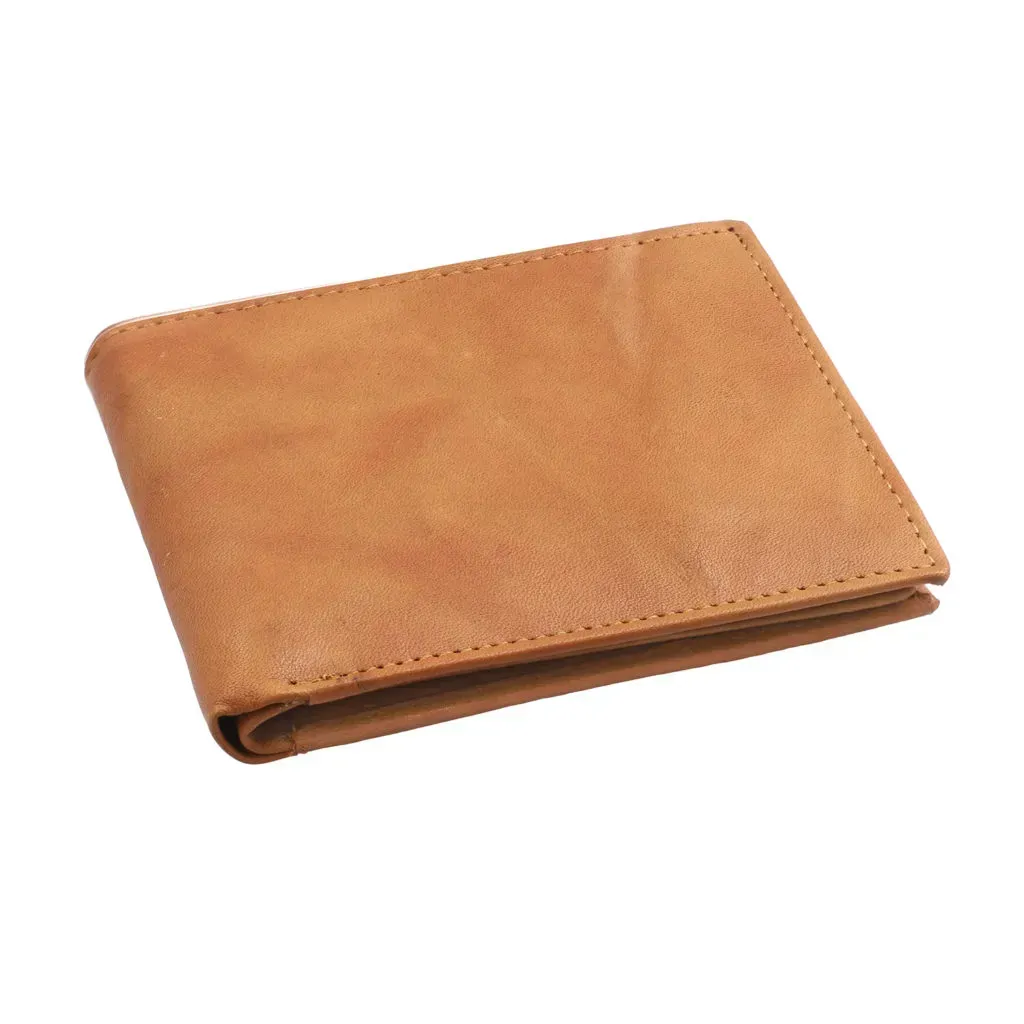 Hong Kong Closeout Tan 100% Genuine Leather Bi-Fold Men's RFID Wallet