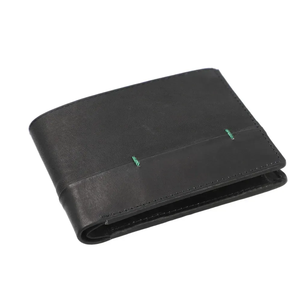 PASSAGE Black Genuine Leather RFID Bi-fold Men's Wallet