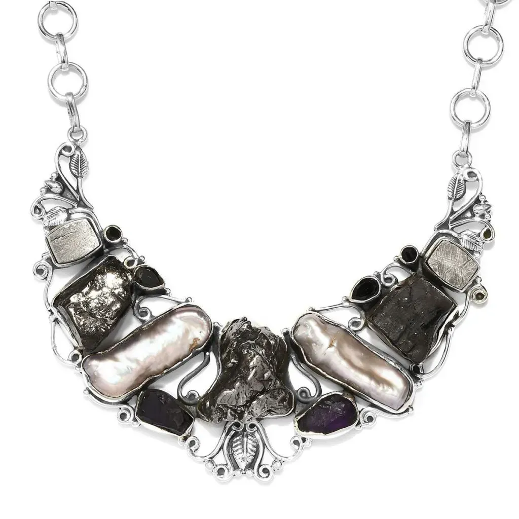 Meteorite bib necklace.