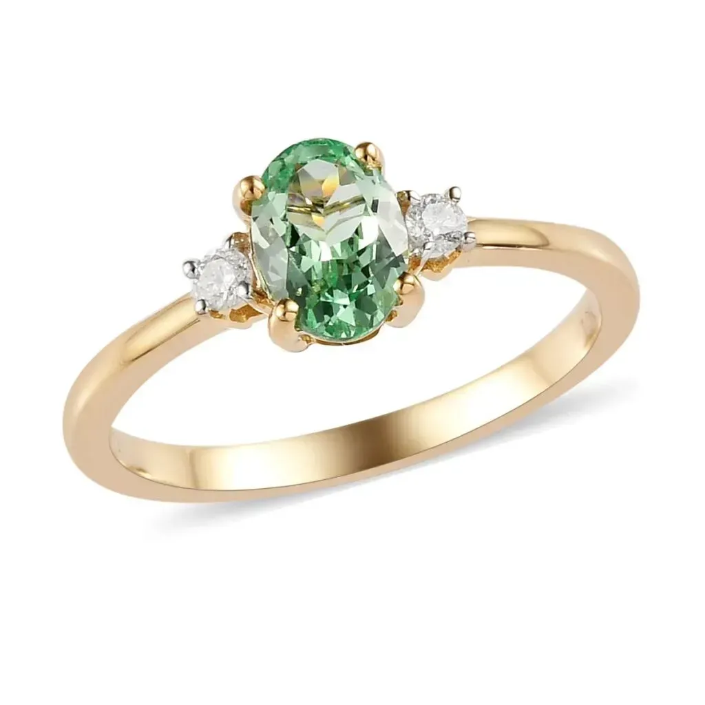LUXORO 10K Yellow Gold Premium Merelani Mint Garnet and G-H I3 Diamond Ring 1.00 ctw