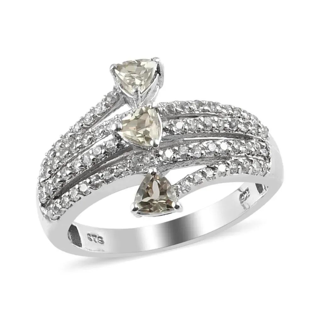 Mint Garnet and Zircon Ring in Platinum Over Sterling Silver 7.70 Grams 1.80 ctw