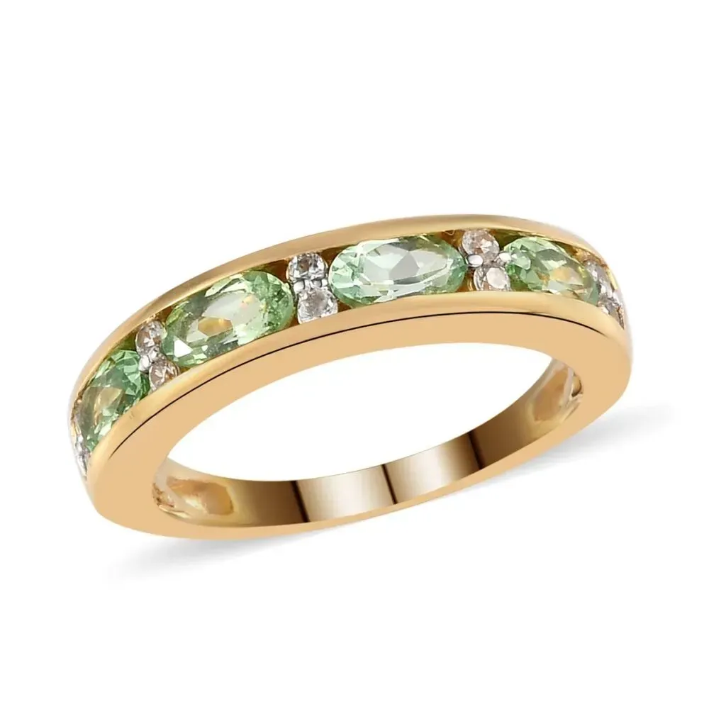 Merelani Mint Garnet and Natural White Zircon Half Eternity Band Ring in Vermeil YG Over Sterling Silver 1.25 ctw