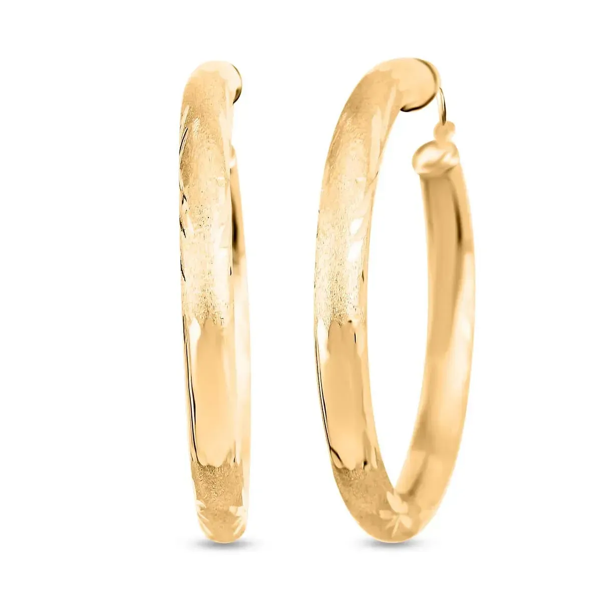 14K Yellow Gold Diamond-Cut Hoop Earrings
