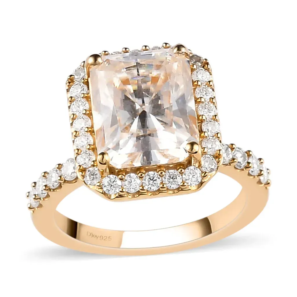 Radiant Cut Moissanite Halo Ring in Vermeil Yellow Gold Over Sterling Silver