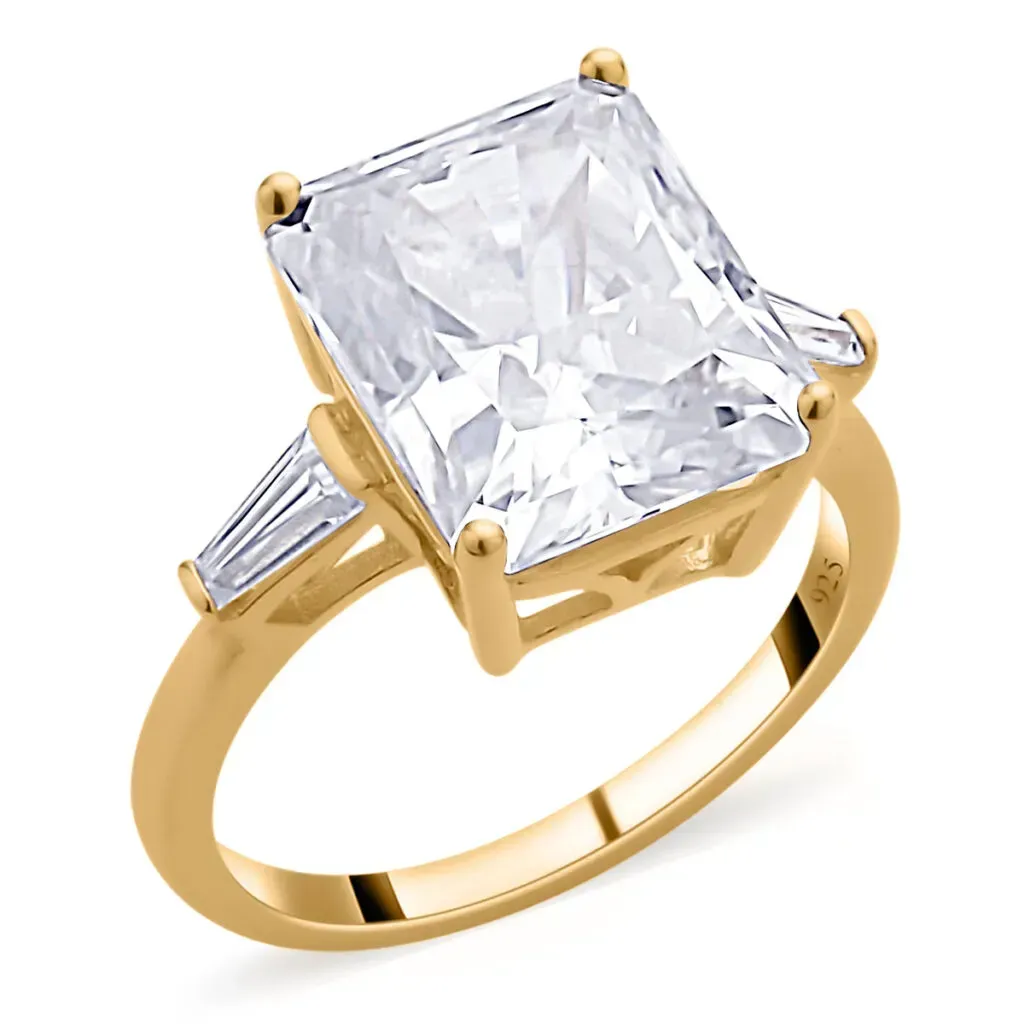 Crushed Ice Cut Moissanite Ring in Vermeil Yellow Gold Over Sterling Silver