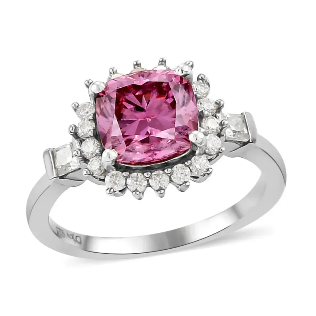Pink Moissanite and Moissanite Cocktail Ring in Platinum Over Sterling Silver