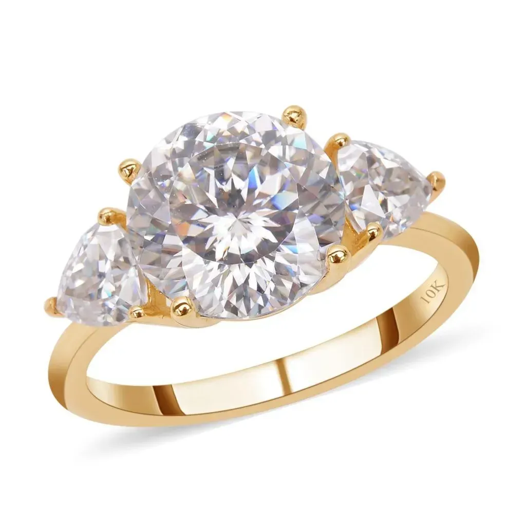 LUXORO 10K Yellow Gold 120 Facet Moissanite Trilogy Ring