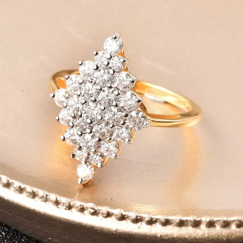 Moissanite cluster ring in 10K yellow gold. 