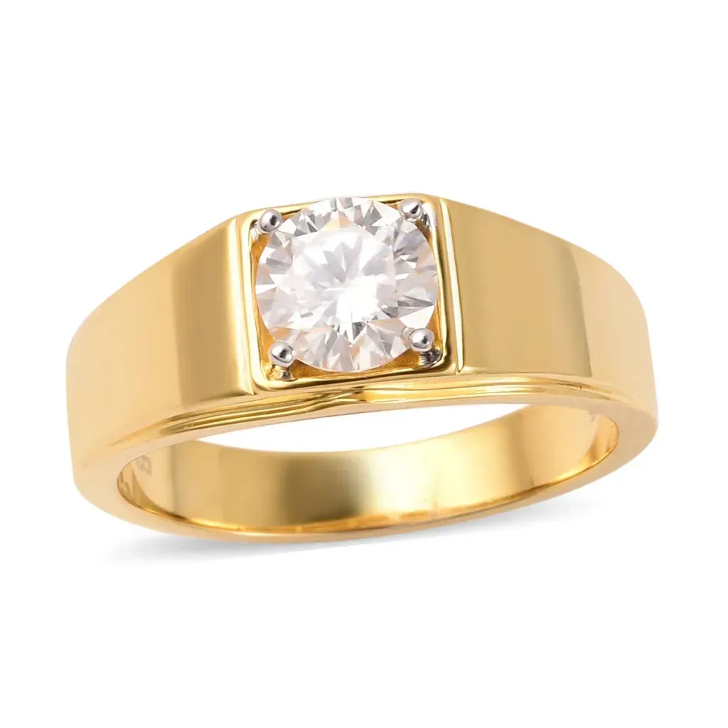 Moissanite men's ring in yellow gold.
