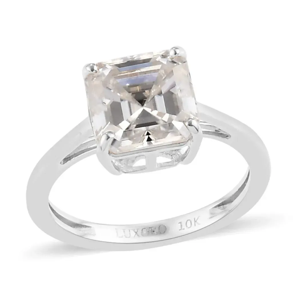 LUXORO 10K White Gold Asscher Cut Moissanite Solitaire Ring