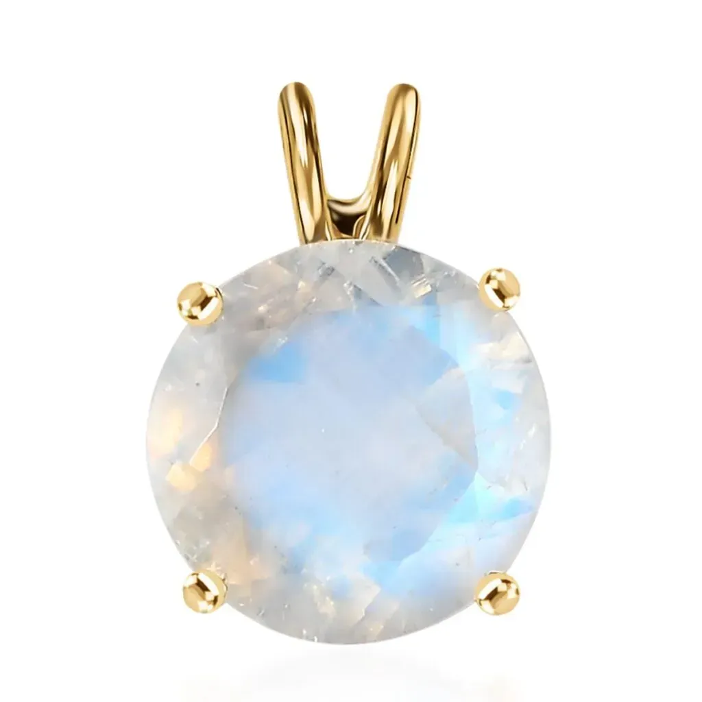 Luxoro 10K Yellow Gold Premium Rainbow Moonstone Solitaire Pendant