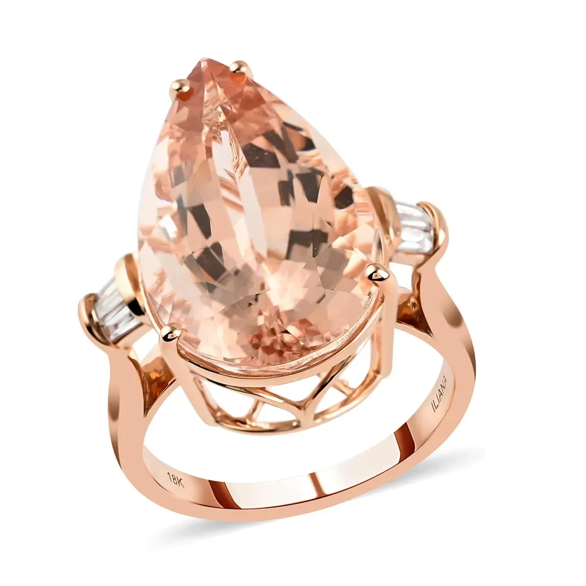 Certified Iliana 18K Rose Gold AAA Marropino Morganite and G-H SI Diamond Ring