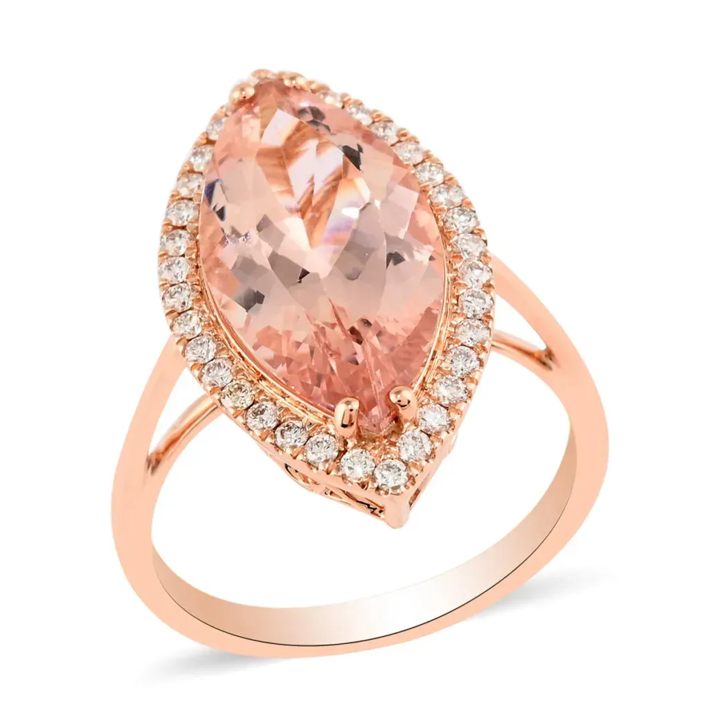 Peach morganite ring in 18K rose gold.