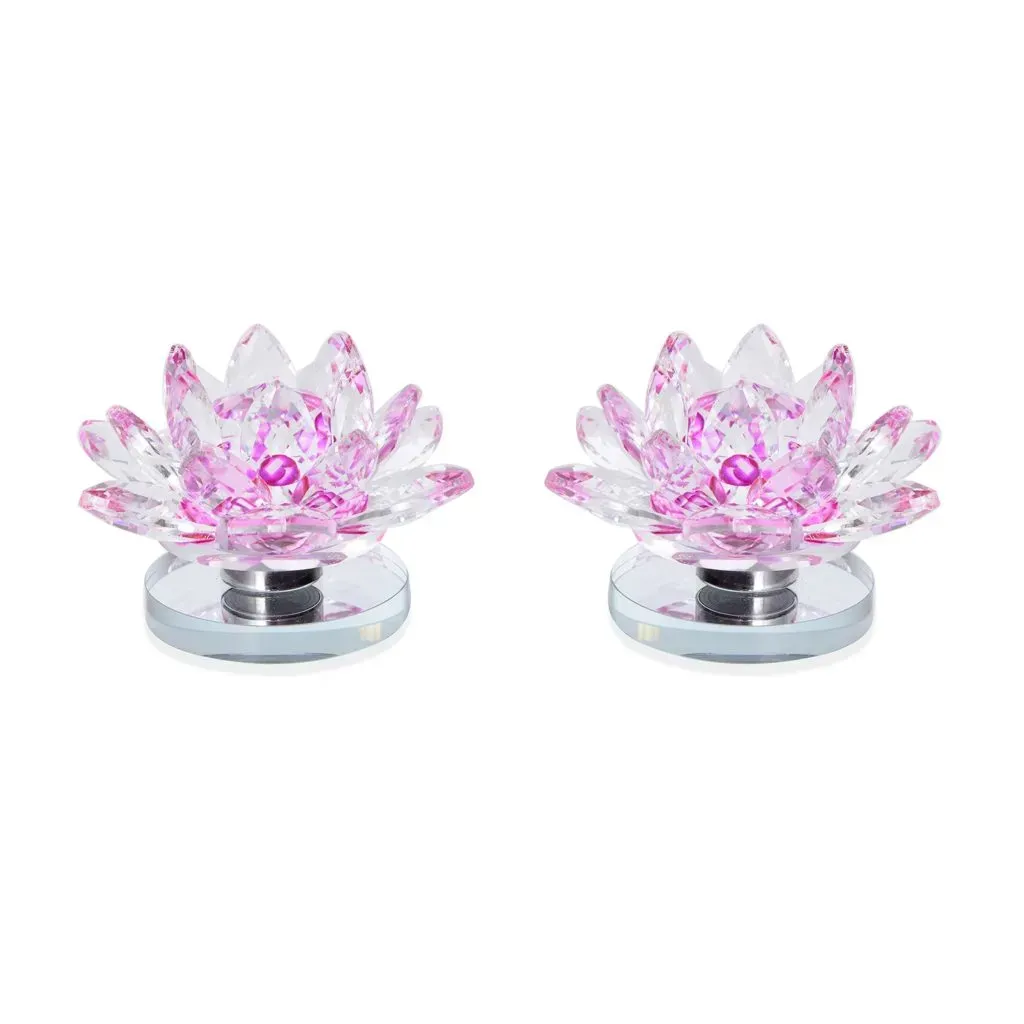 Set of 2 Purple Crystal Lotus Flower with Rotating Base and Gift Box