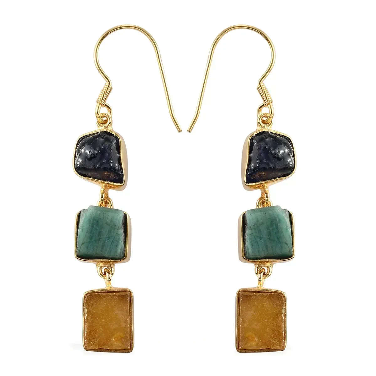 Multi Gemstone Fancy Dangle Earrings in Vermeil YG Over Sterling Silver