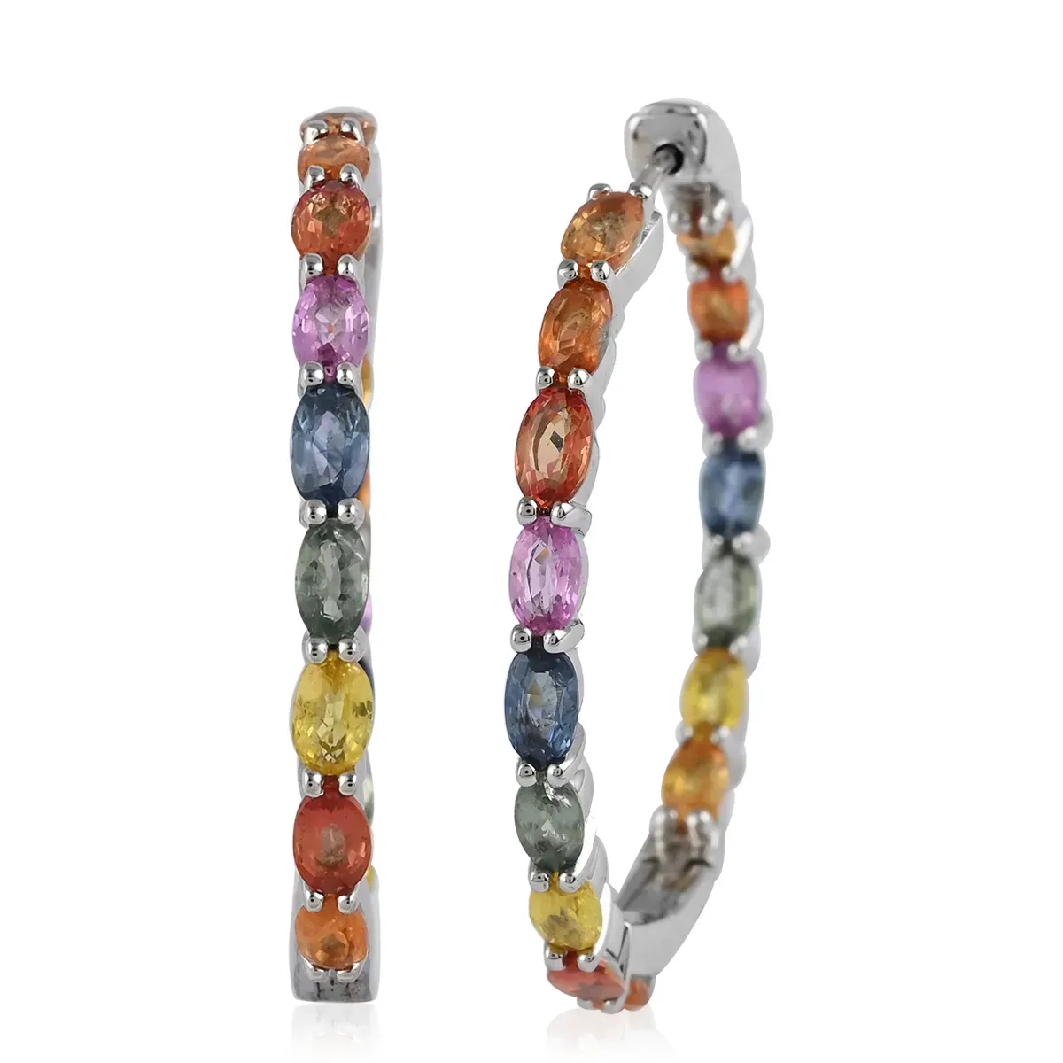 Multi Sapphire Hoop Earrings in Sterling Silver