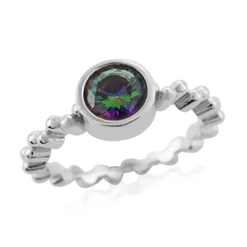 Simulated Mystic Topaz Solitaire Ring in Rhodium Over Sterling Silver 9.10 Grams