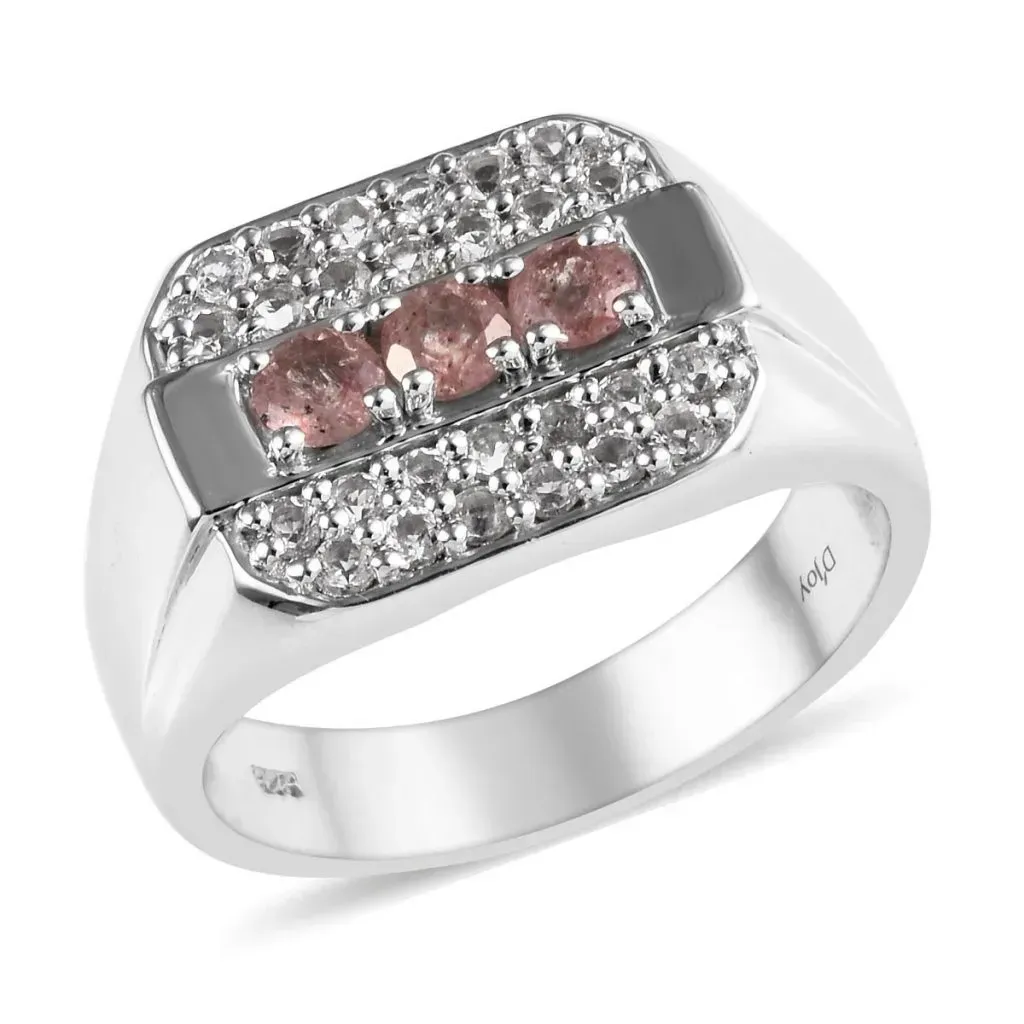 Tanzanian Natronite and White Topaz Men's Ring in Platinum Over Sterling Silver