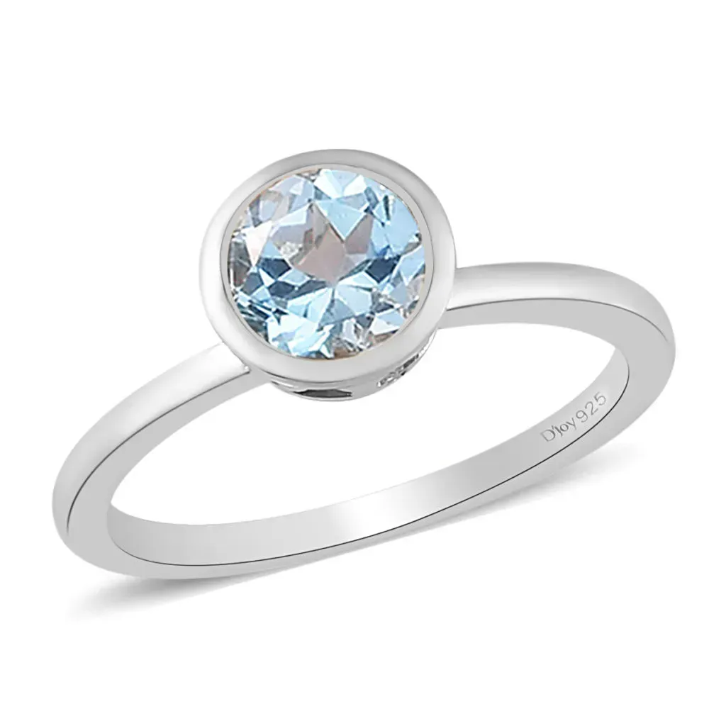 Espirito Santo Aquamarine Solitaire Ring in Platinum Over Sterling Silver