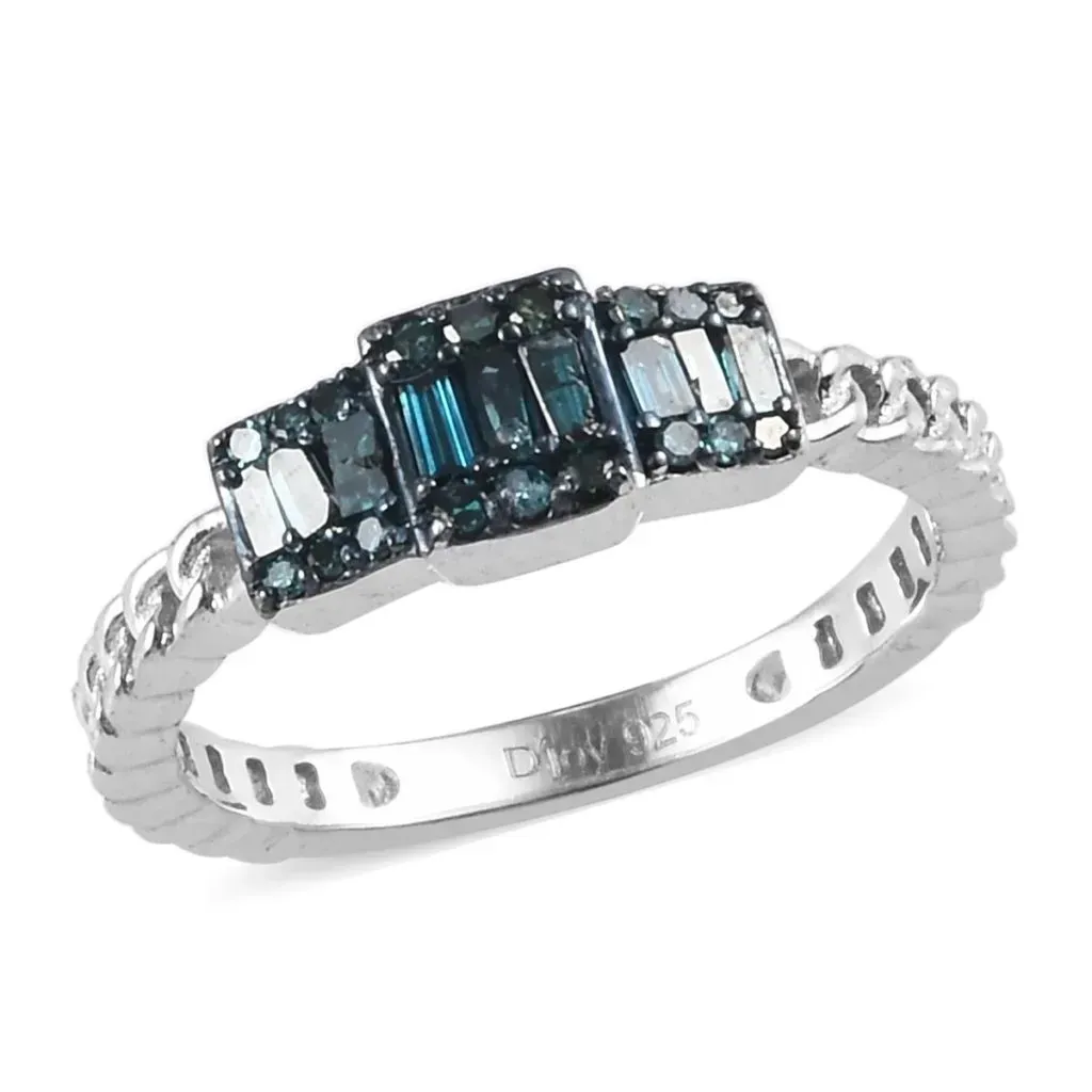 Blue Diamond Ring in Rhodium and Platinum Over Sterling Silver