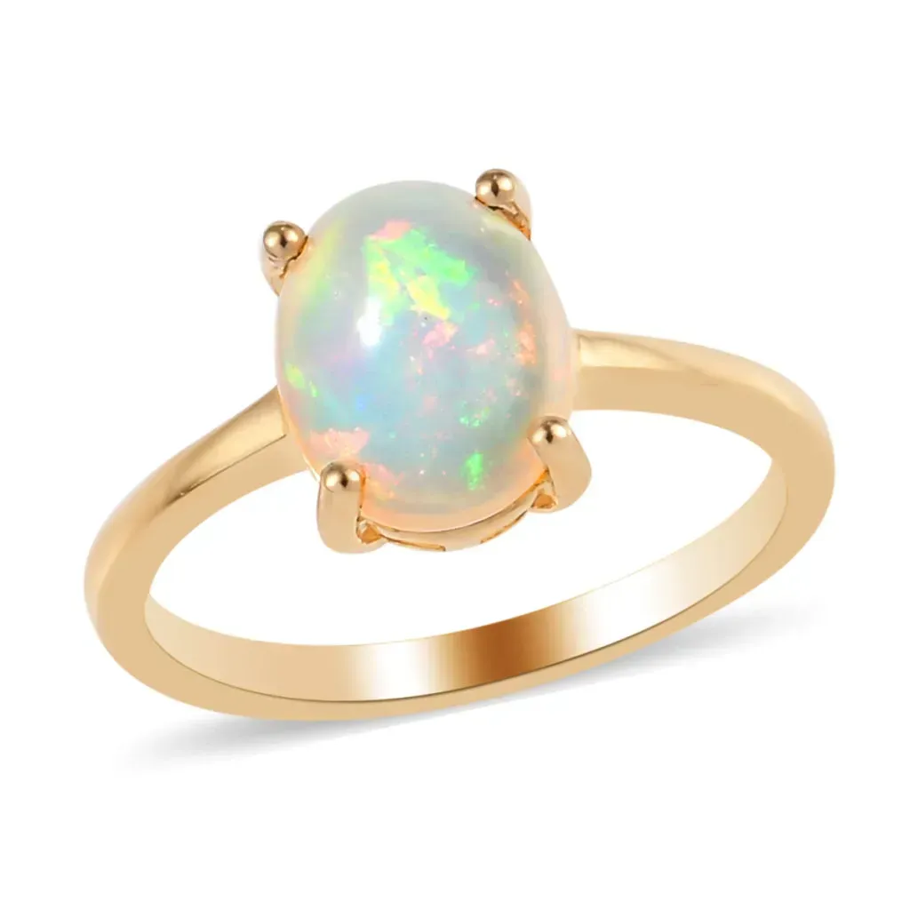 Ethiopian Welo Opal Solitaire Ring in Vermeil Yellow Gold Over Sterling Silver