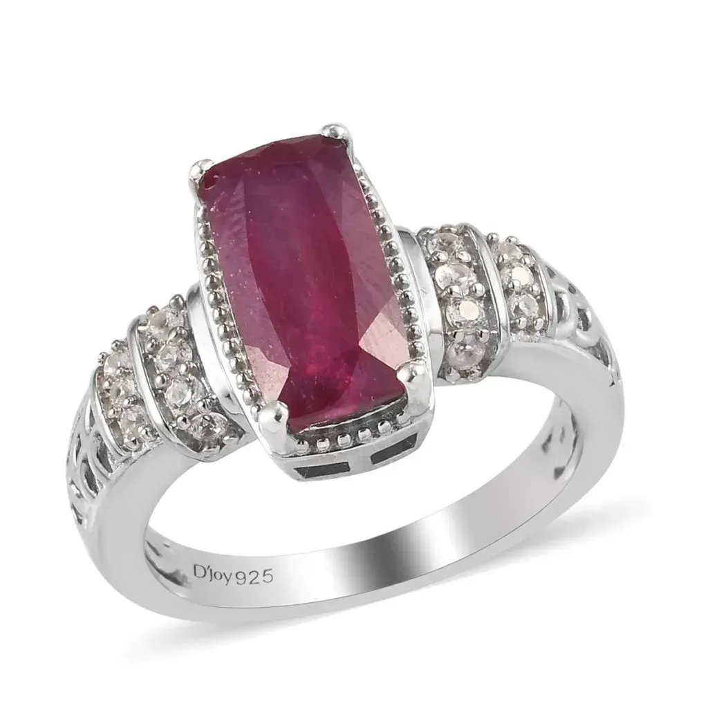 Niassa Ruby and Zircon Ring in Platinum Over Sterling Silver
