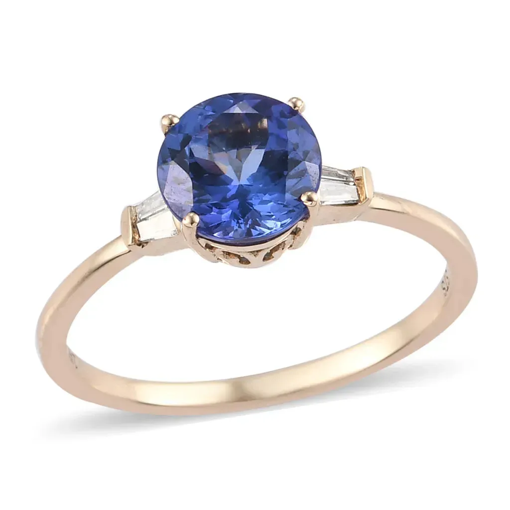 14K Yellow Gold Tanzanite and Diamond G-H I3 Ring