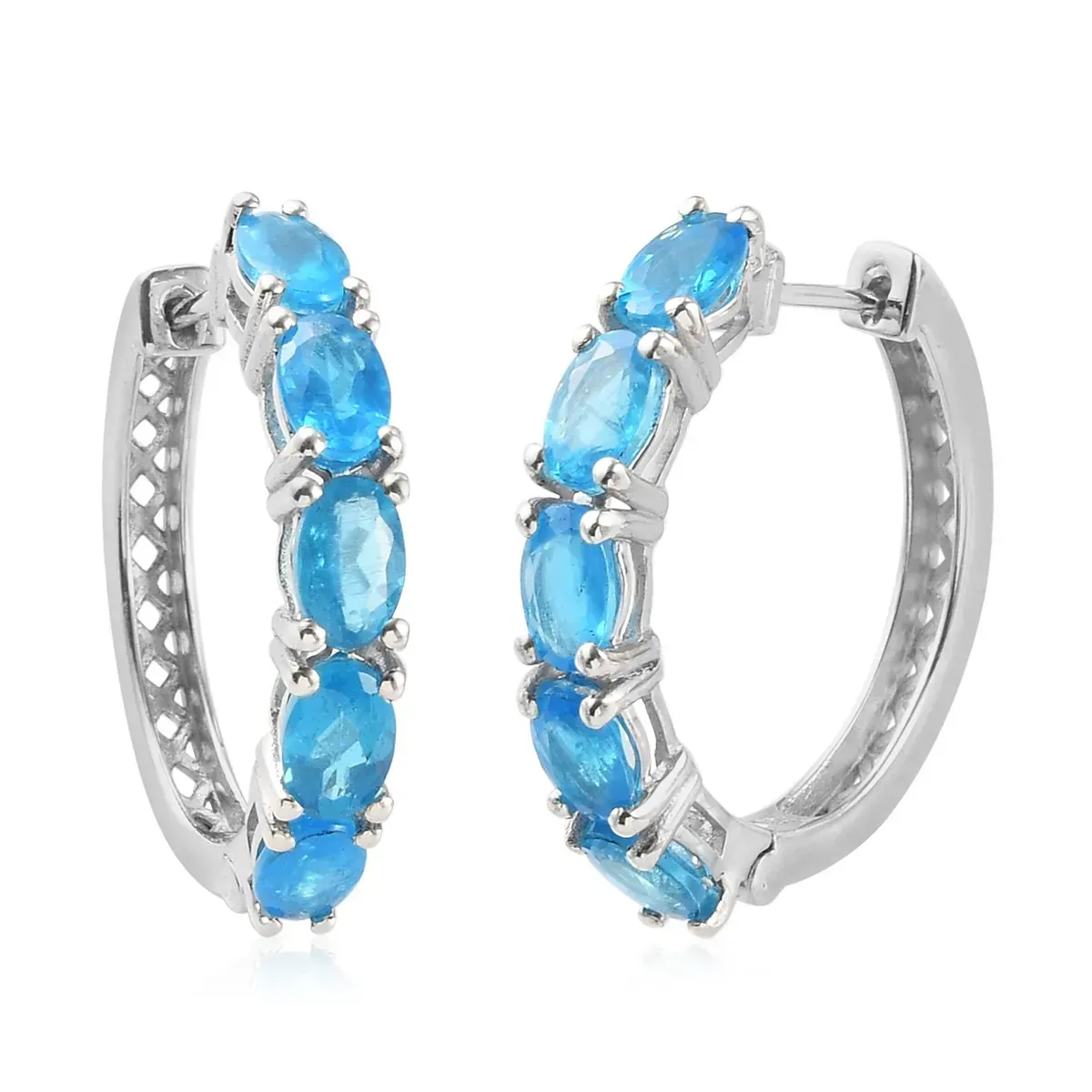 Blue Jewel Inside Out Hoop Earrings in Platinum Over Sterling Silver
