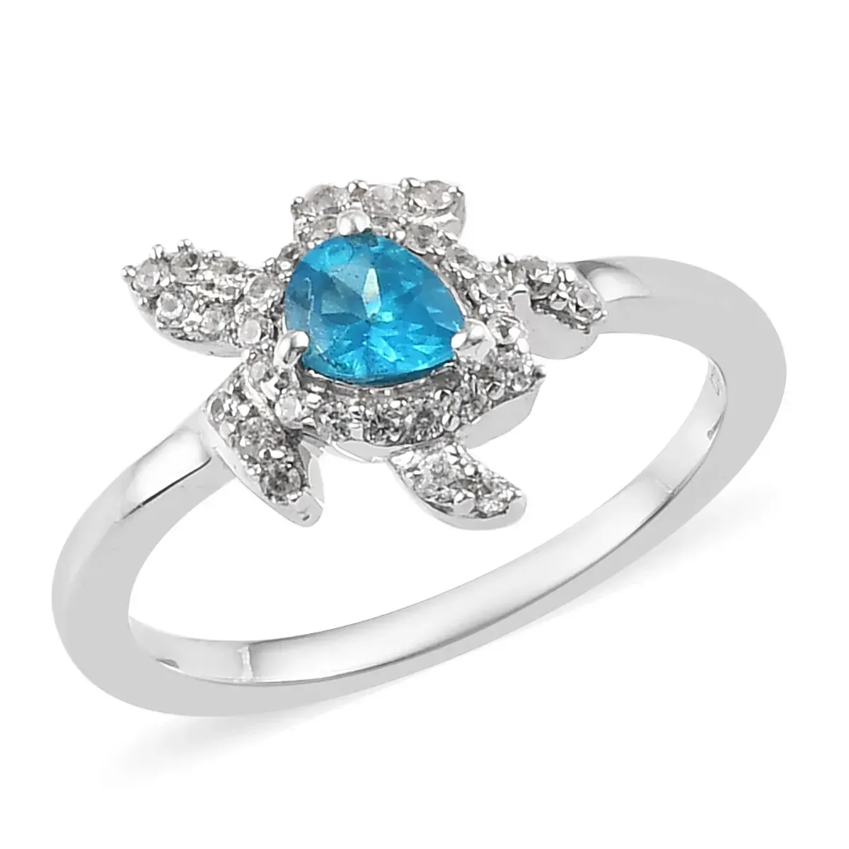 Malgache Neon Apatite and Zircon Ring in Platinum Over Sterling Silver