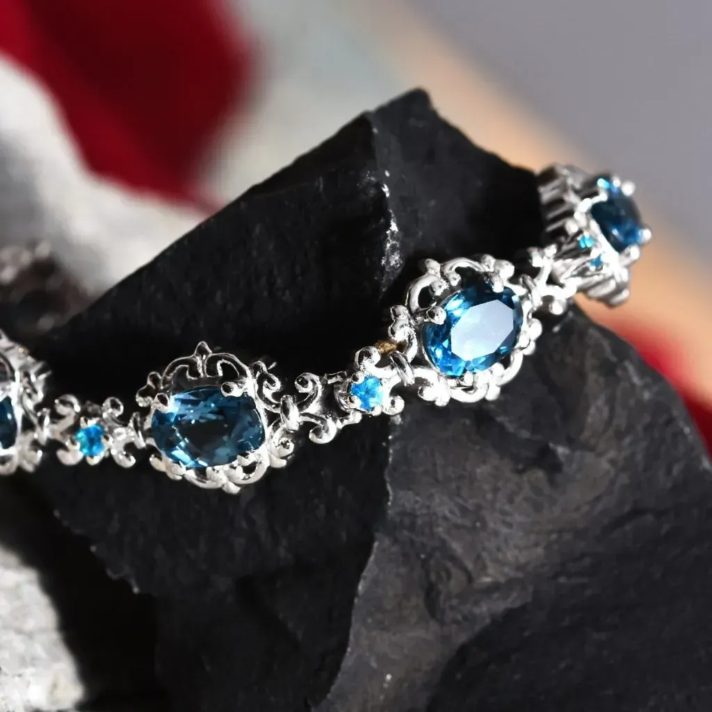 London Blue Topaz, Malgache Neon Apatite Bracelet in Platinum Over Sterling Silver 