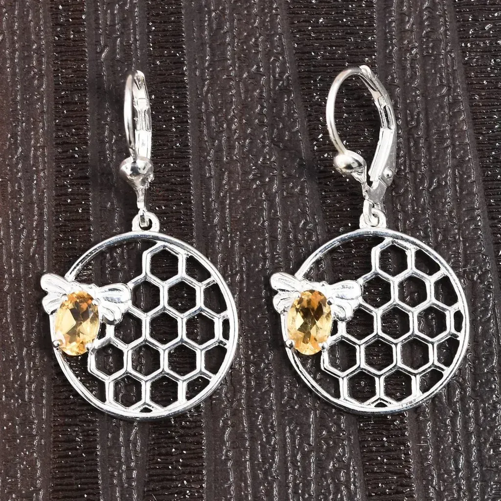 Brazilian Citrine Honeycomb Earrings in Sterling Silver