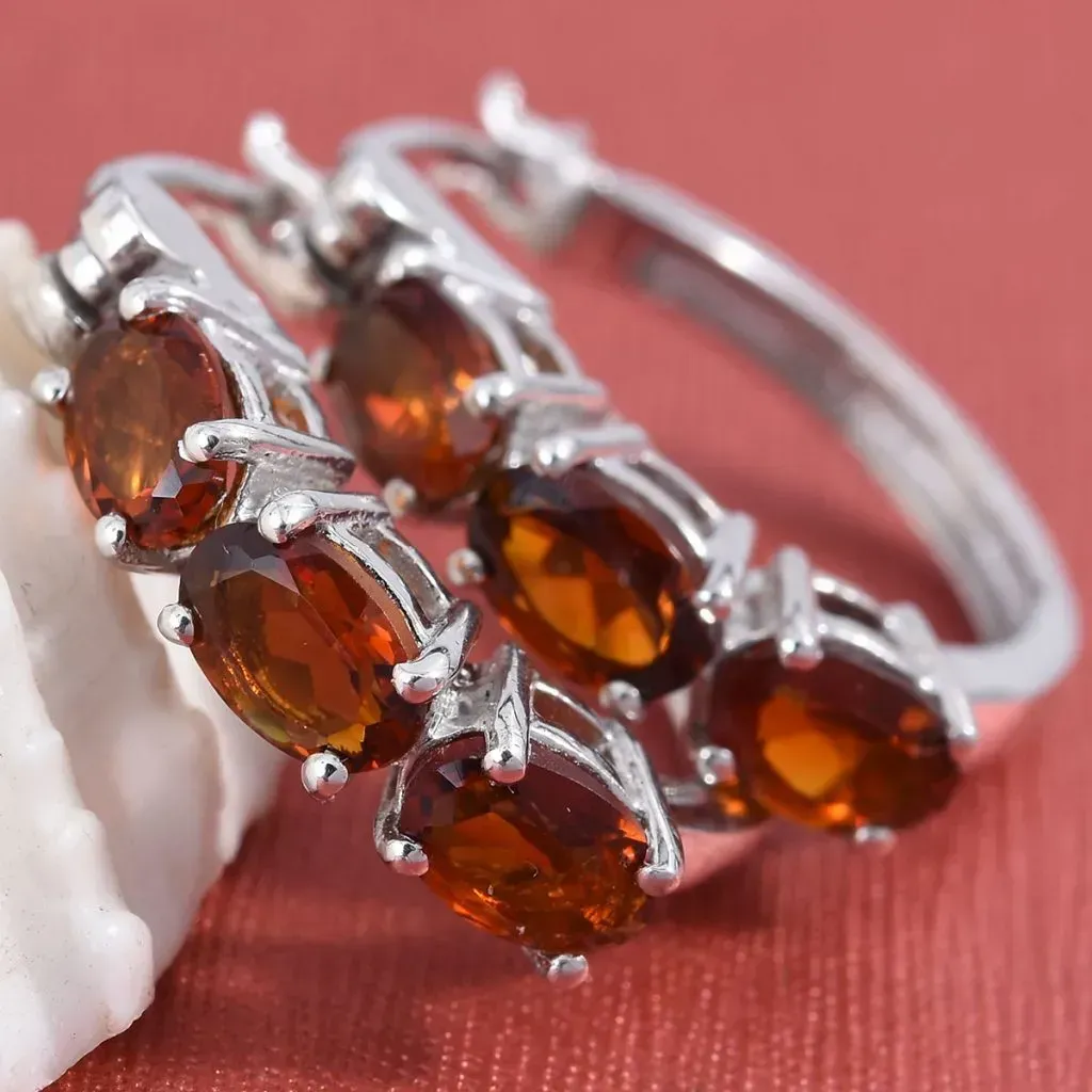 Santa Ana Madeira Citrine Hoop Earrings in Platinum Over Sterling Silver