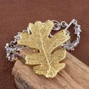 Oak leaf dipped in 24K yellow gold bracelet. 