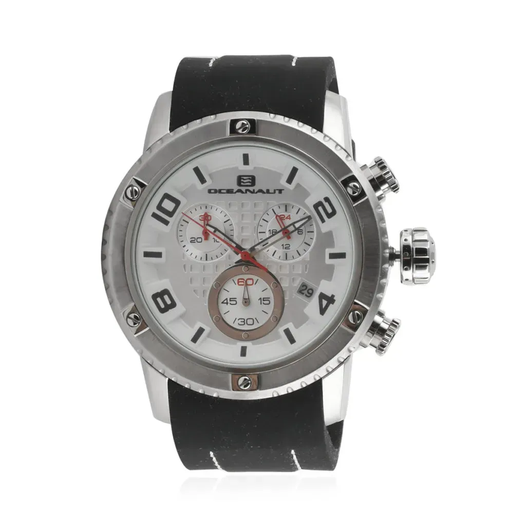 Oceanaut Impulse Sport Quartz Movement Watch with Silver Dial & Black Silicone Strap 45mm