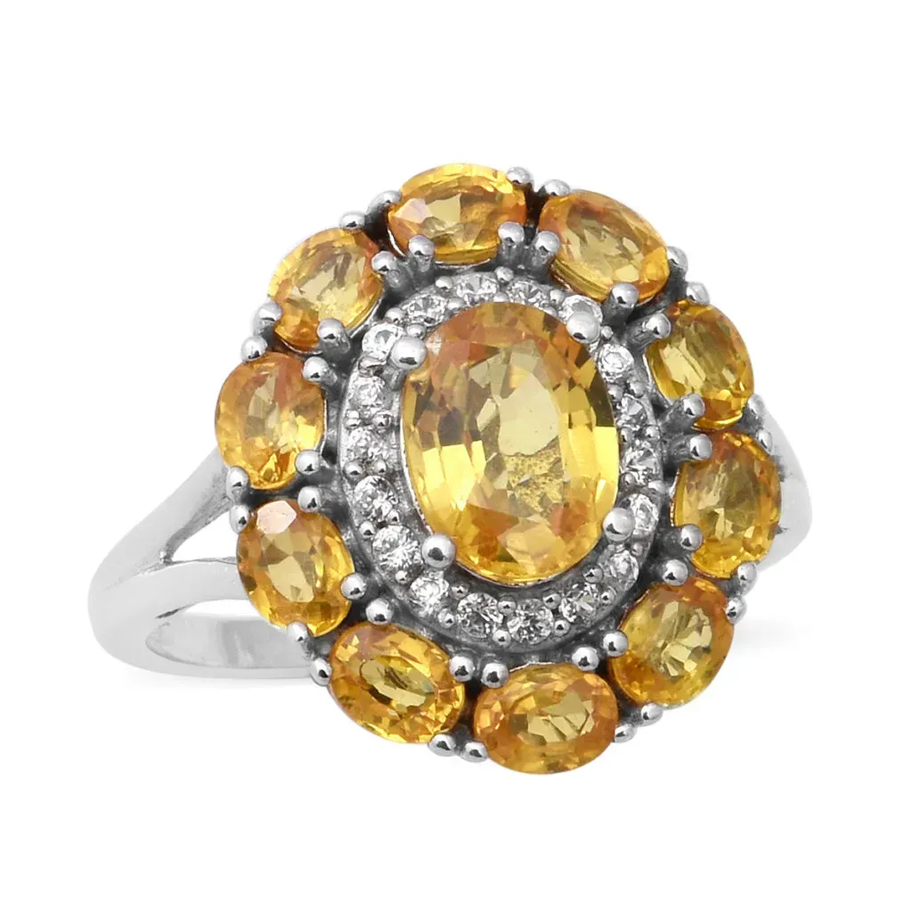 Yellow sapphire floral ring. 