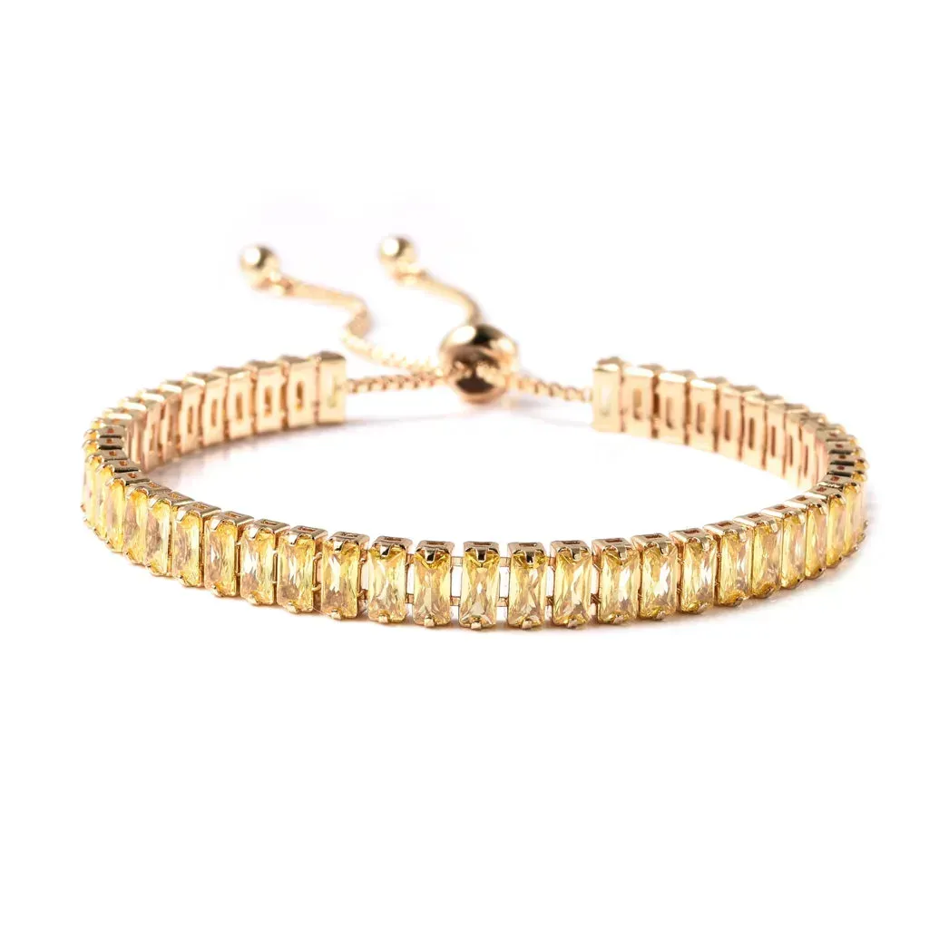 Simulated diamond bolo bracelet.