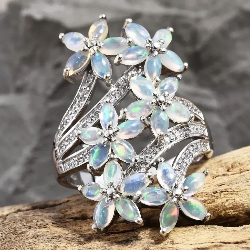 Ethiopian Welo Opal floral ring. 