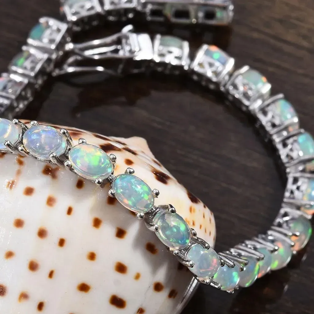 Ethiopian Welo Opal Tennis Bracelet in Platinum Over Sterling Silver