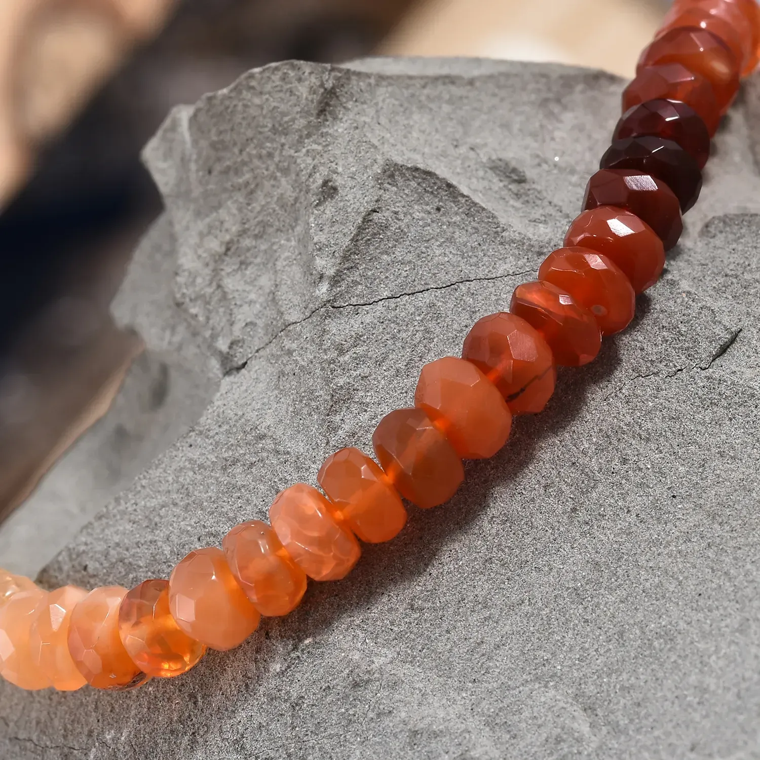 Faceted fire opal beads in hombre style. 
